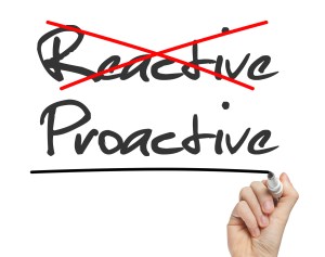 Proactive and Reactive handwritten on whiteboard isolated